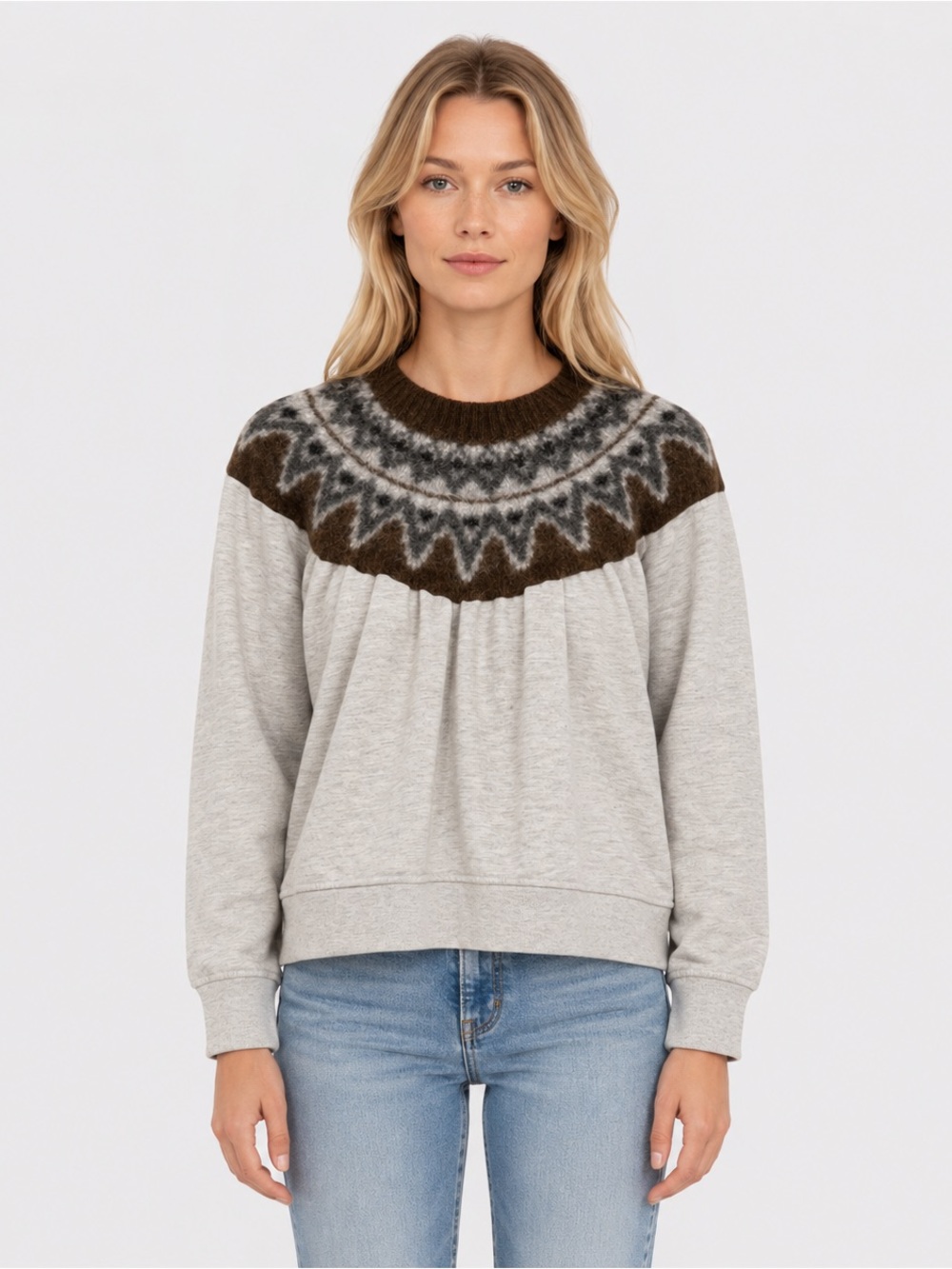 Mother The Half Of Me Fair-Isle Sweater Halfway to Nowhere size l Gray Brown‎